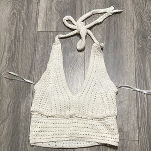 Hollister Cream Crochet Halter Crop Top